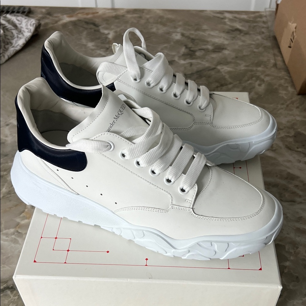 Alexander McQueen White and Navy Sneakers